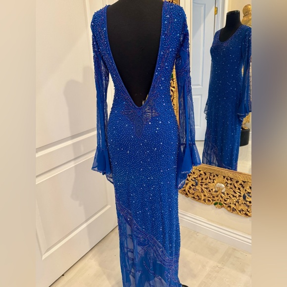 Elegant royal Blue hand Beaded Attitudes by Debra Dress - Picture 5 of 7